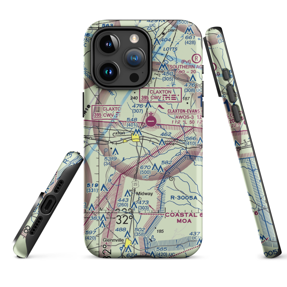 Hearn Airport (GA19) VFR Sectional  Tough iPhone Case iPhone 15 Pro Max model shown