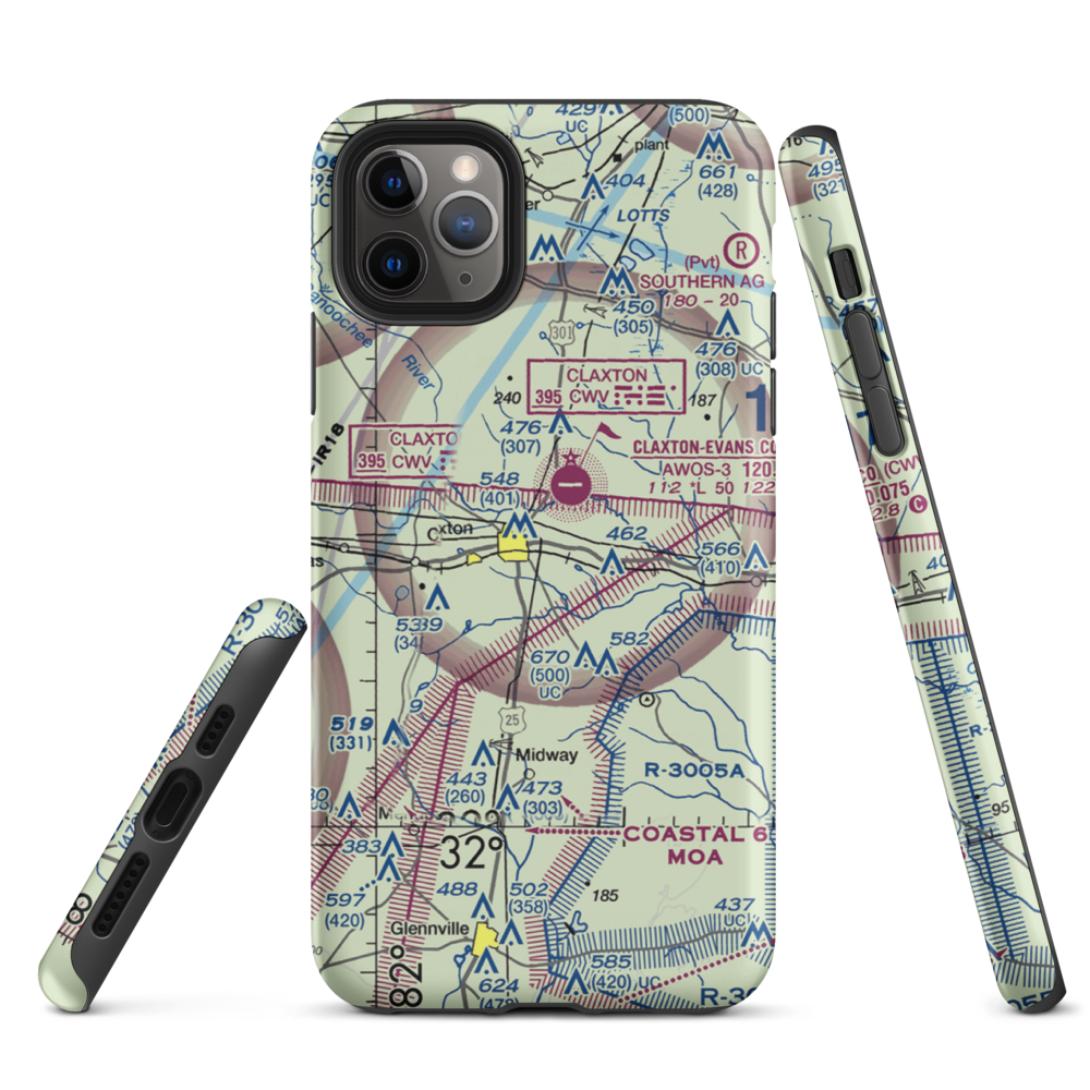 Hearn Airport (GA19) VFR Sectional  Tough iPhone Case iPhone 11 Pro Max model shown