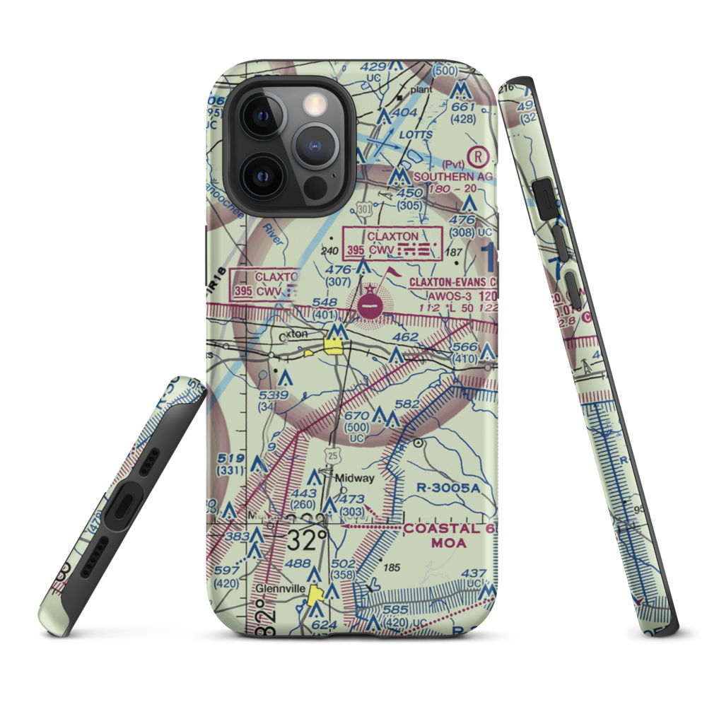 Hearn Airport (GA19) VFR Sectional  Tough iPhone Case iPhone 12 Pro Max model shown