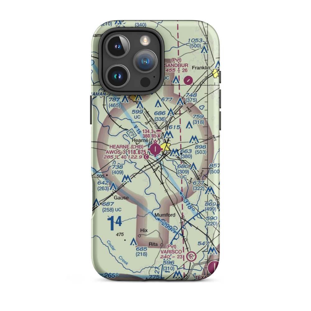 Hearne Municipal Airport (LHB) VFR Sectional  Tough iPhone Case iPhone 16 Pro Max model shown