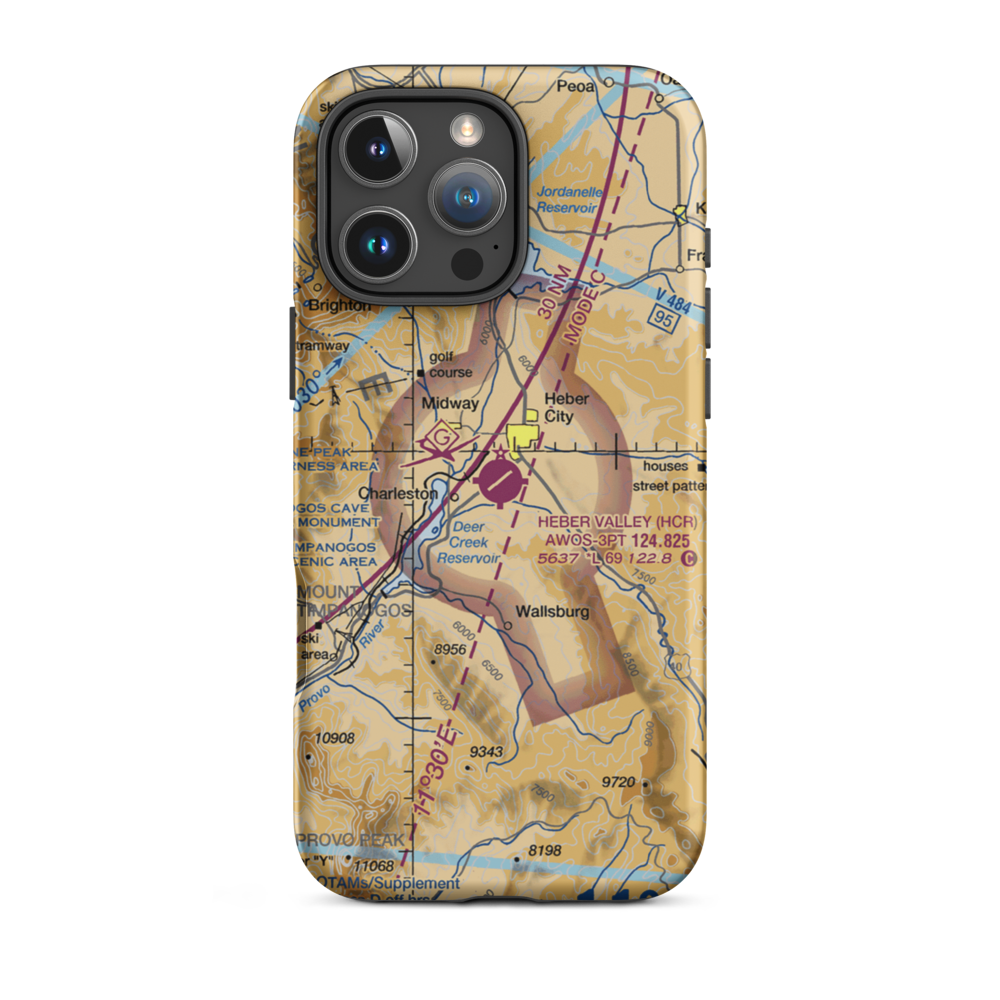 Heber Valley Airport (HCR) VFR Sectional  Tough iPhone Case iPhone 16 Pro Max model shown