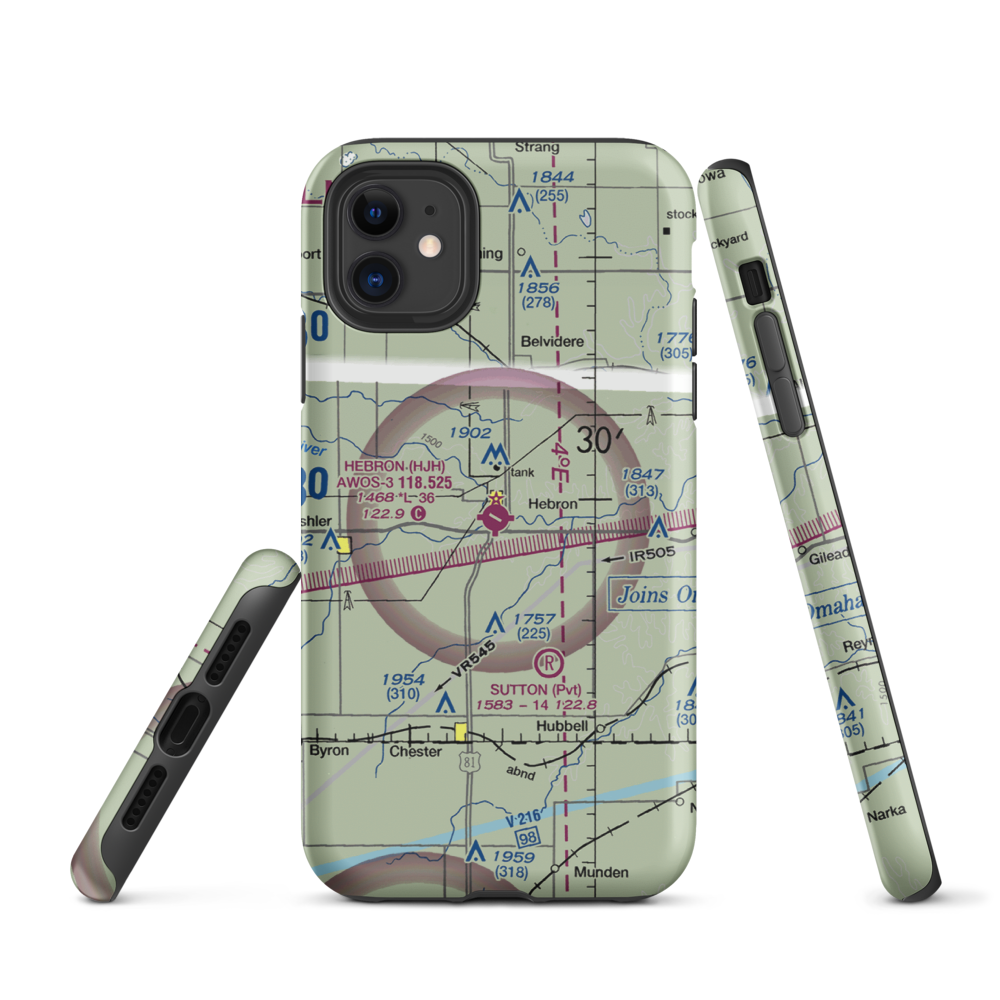 Hebron Municipal Airport (HJH) VFR Sectional  Tough iPhone Case iPhone 11 model shown