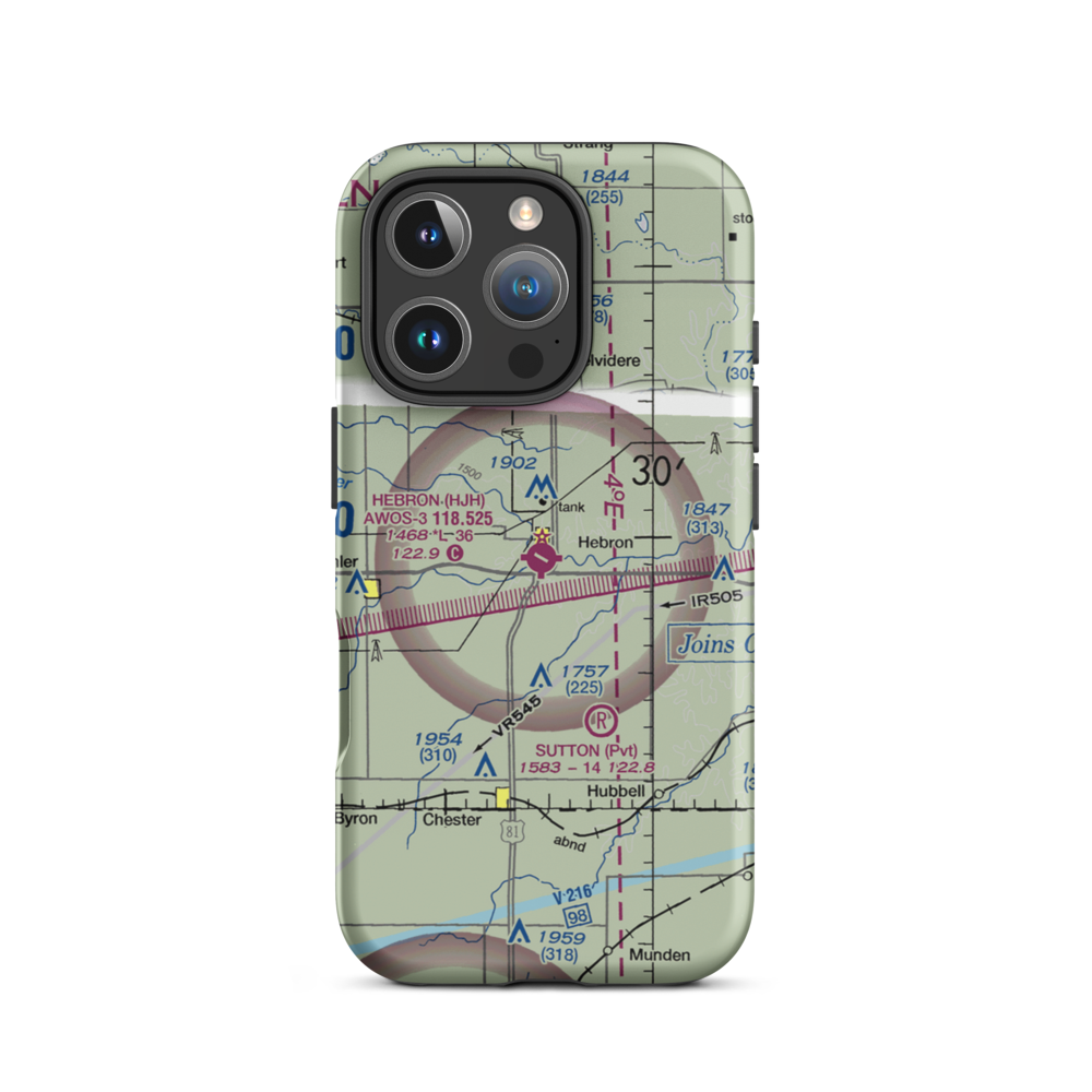 Hebron Municipal Airport (HJH) VFR Sectional  Tough iPhone Case iPhone 16 Pro model shown