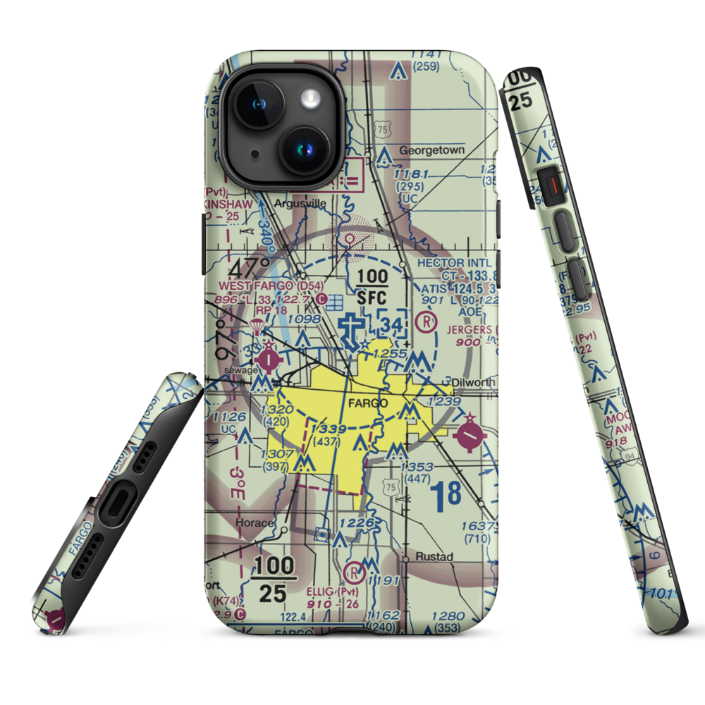 Hector International Airport (FAR) VFR Sectional  Tough iPhone Case iPhone 15 Plus model shown