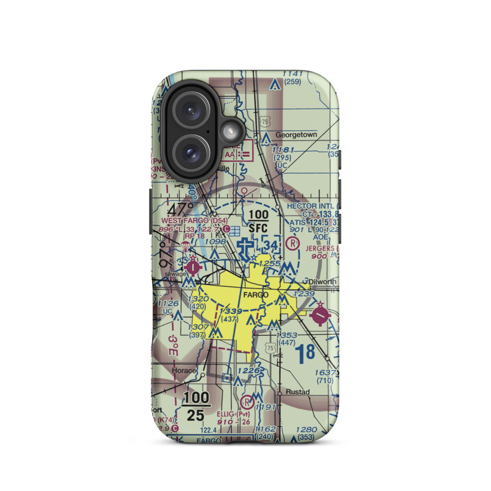 Hector International Airport (FAR) VFR Sectional  Tough iPhone Case iPhone 16 model shown