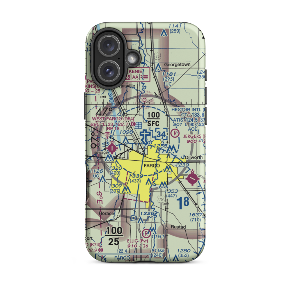 Hector International Airport (FAR) VFR Sectional  Tough iPhone Case iPhone 16 Plus model shown