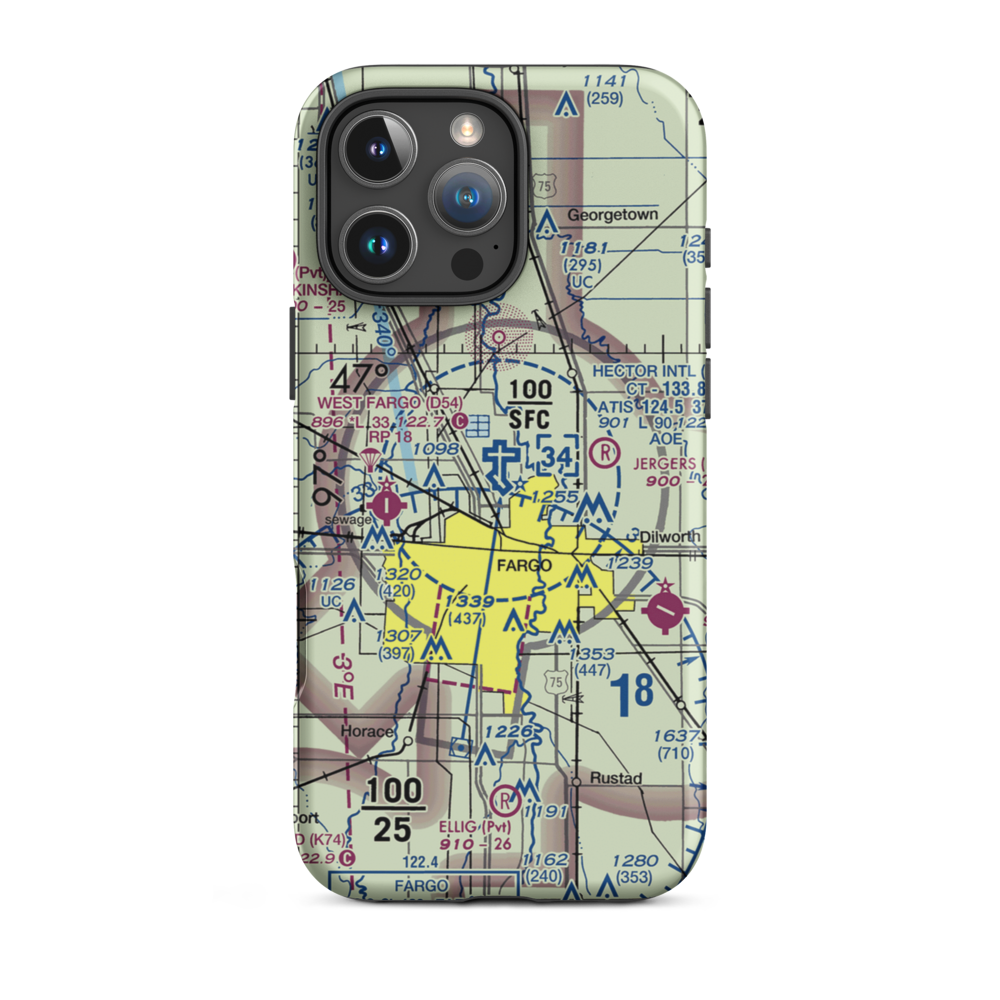 Hector International Airport (FAR) VFR Sectional  Tough iPhone Case iPhone 16 Pro Max model shown