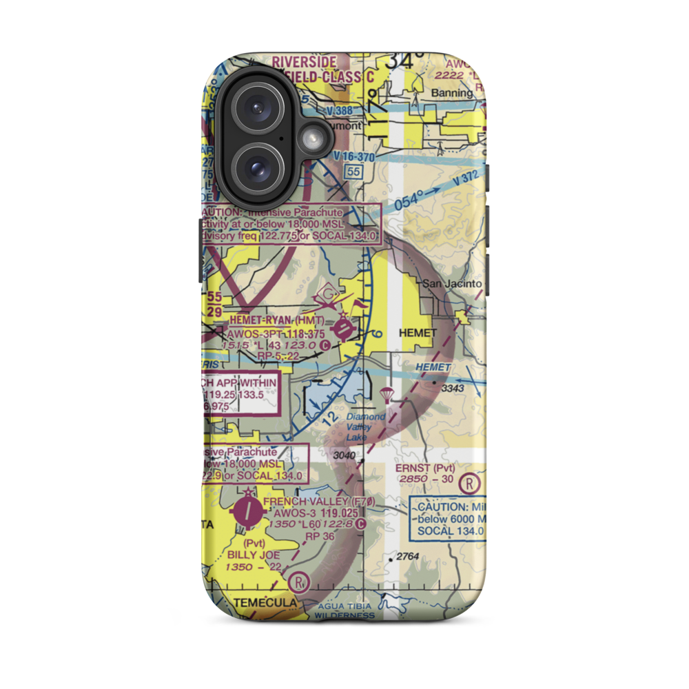 Hemet Ryan Airport (HMT) VFR Sectional  Tough iPhone Case iPhone 16 Plus model shown