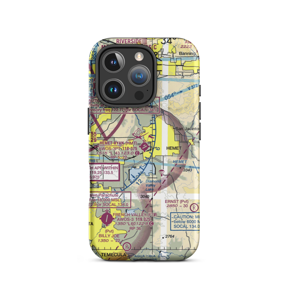Hemet Ryan Airport (HMT) VFR Sectional  Tough iPhone Case iPhone 16 Pro model shown