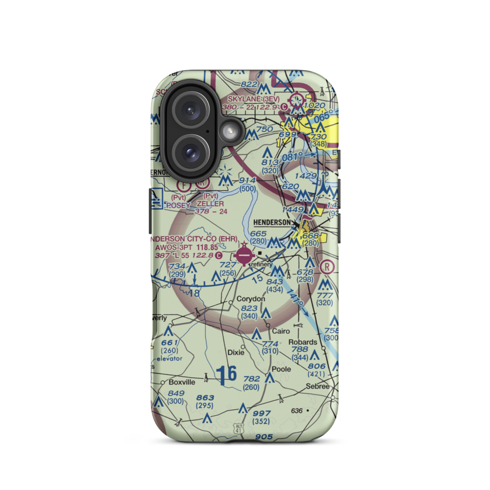 Henderson City County Airport (EHR) VFR Sectional  Tough iPhone Case iPhone 16 model shown