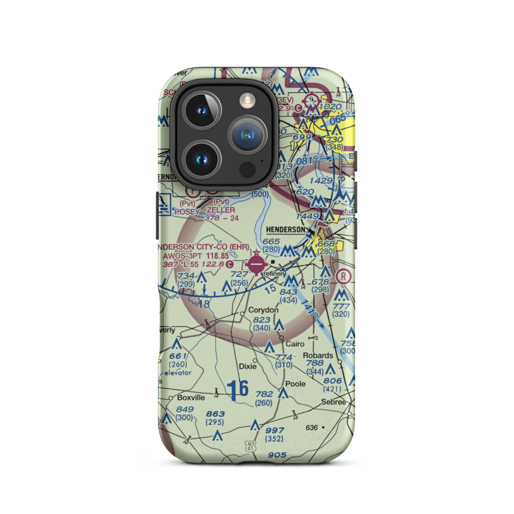 Henderson City County Airport (EHR) VFR Sectional  Tough iPhone Case iPhone 16 Pro model shown