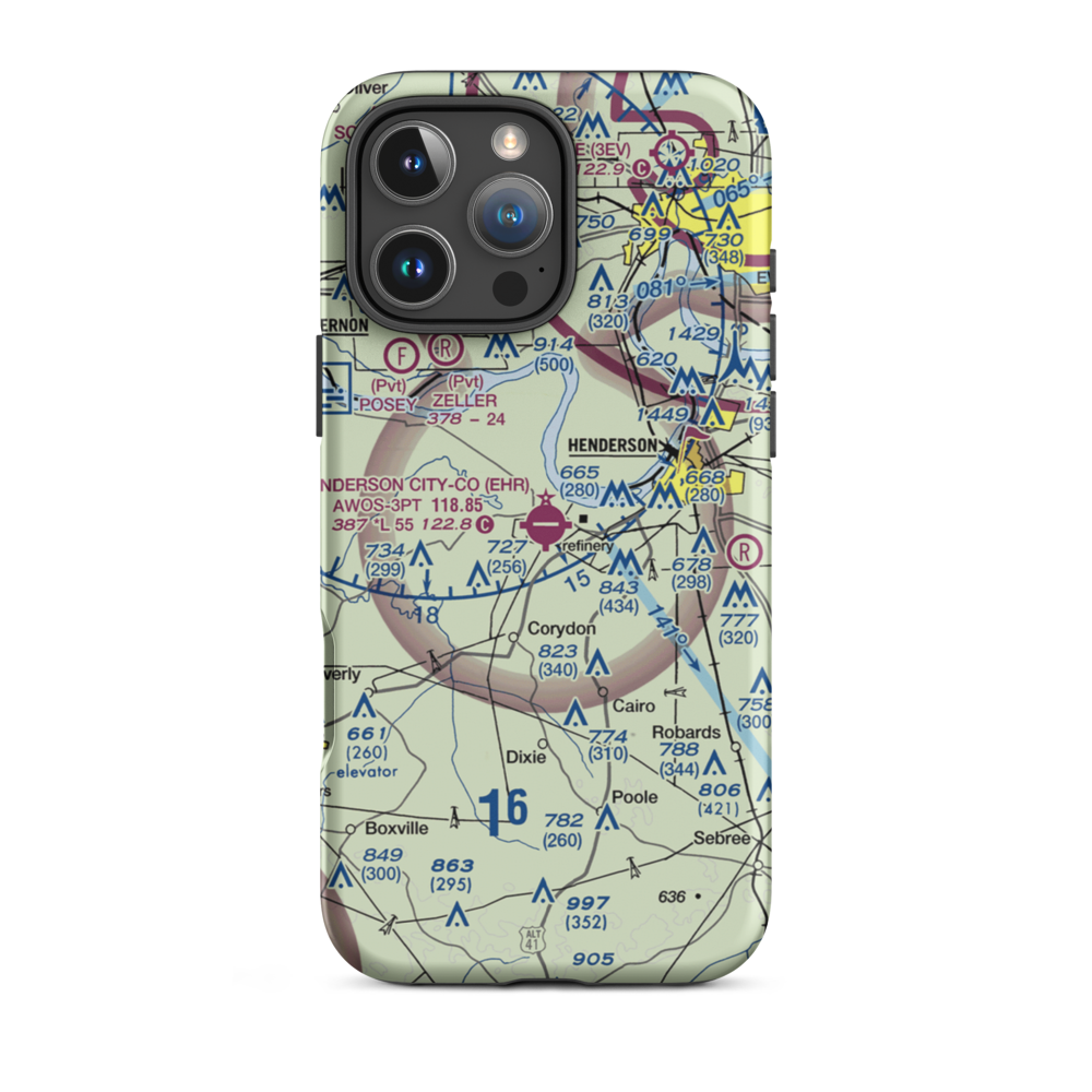 Henderson City County Airport (EHR) VFR Sectional  Tough iPhone Case iPhone 16 Pro Max model shown