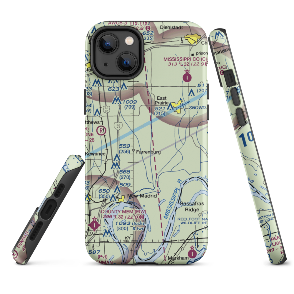 Henderson Mounds E B G Airport (MO57) VFR Sectional  Tough iPhone Case iPhone 14 Plus model shown