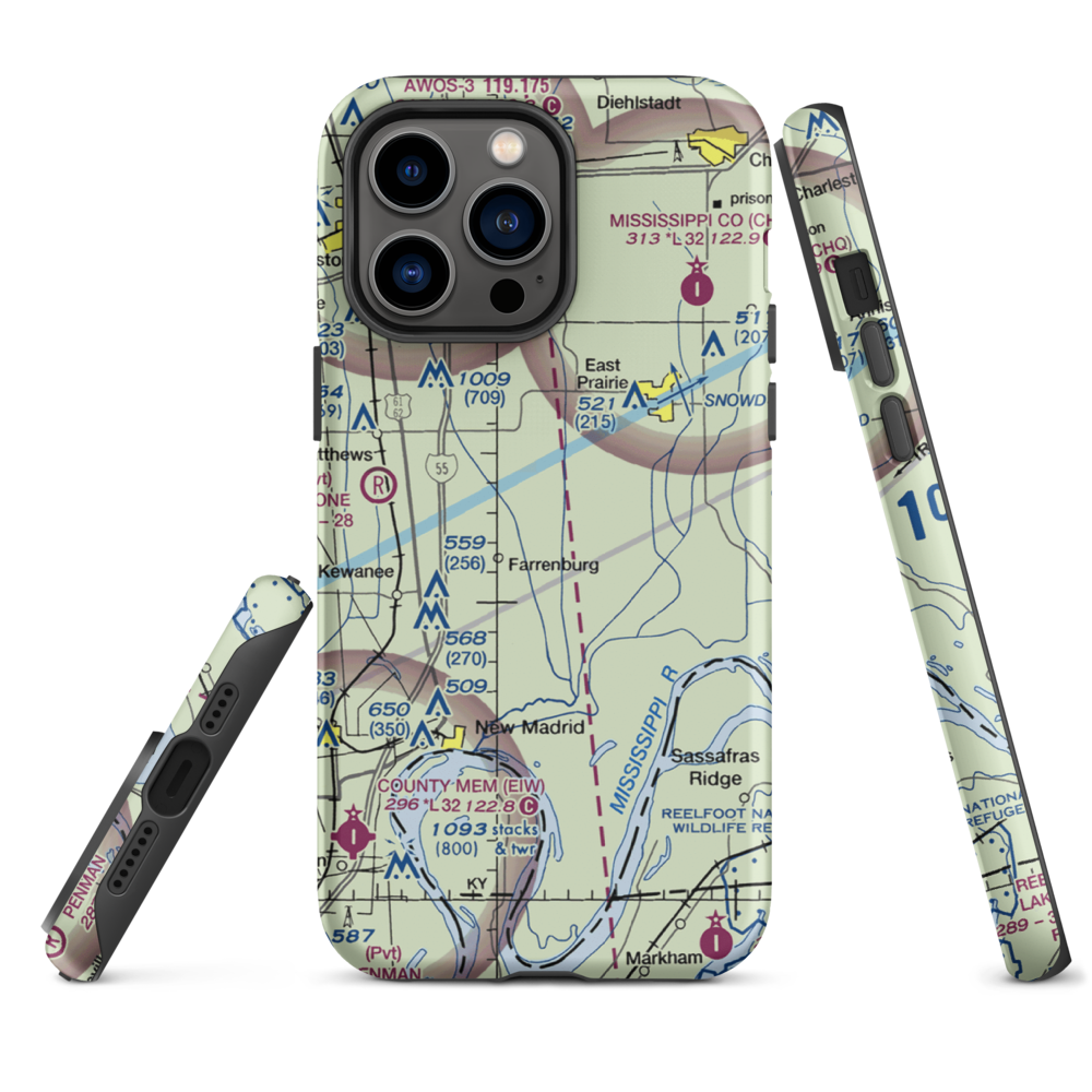Henderson Mounds E B G Airport (MO57) VFR Sectional  Tough iPhone Case iPhone 14 Pro Max model shown