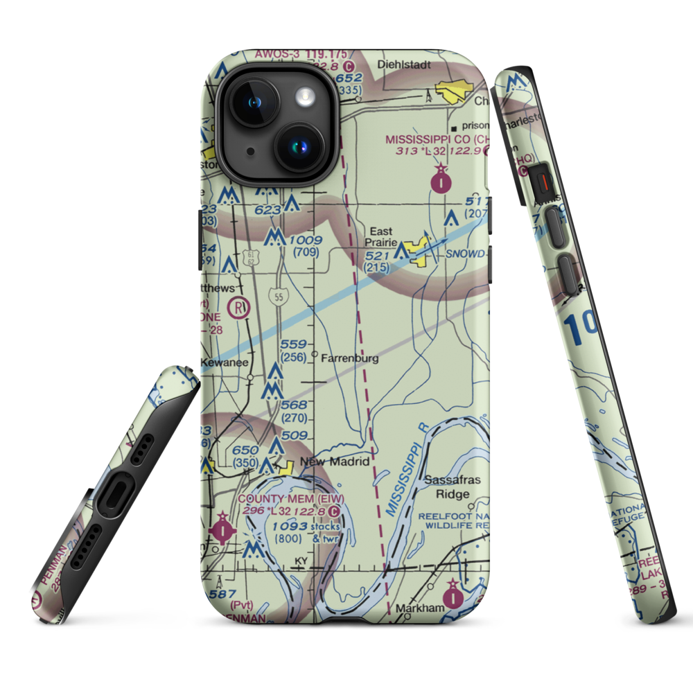 Henderson Mounds E B G Airport (MO57) VFR Sectional  Tough iPhone Case iPhone 15 Plus model shown