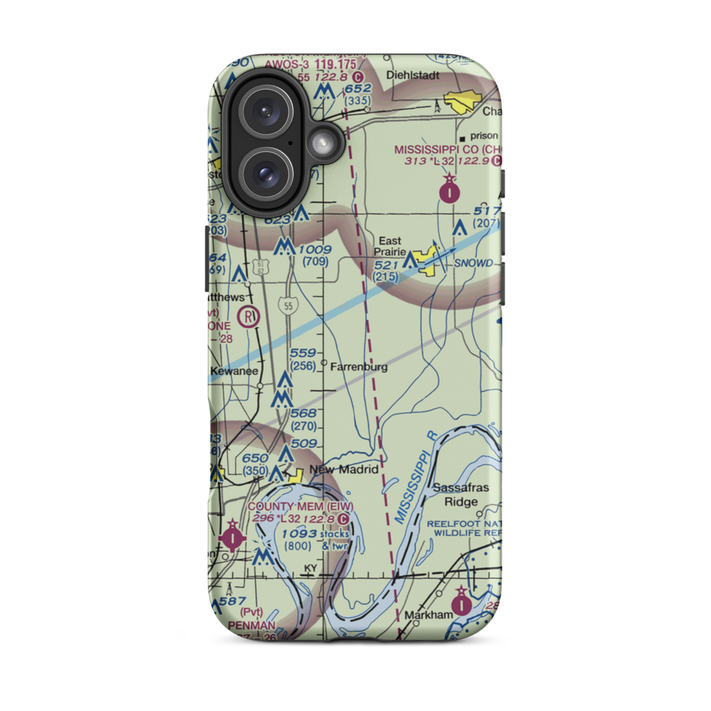 Henderson Mounds E B G Airport (MO57) VFR Sectional  Tough iPhone Case iPhone 16 Plus model shown
