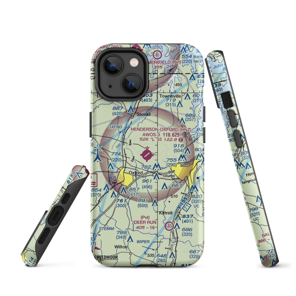 Henderson Oxford Airport (HNZ) VFR Sectional  Tough iPhone Case iPhone 14 model shown