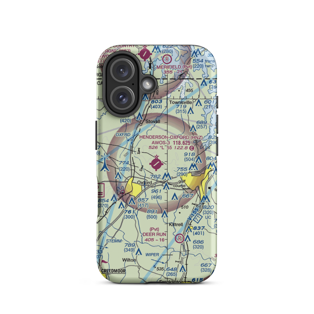 Henderson Oxford Airport (HNZ) VFR Sectional  Tough iPhone Case iPhone 16 model shown