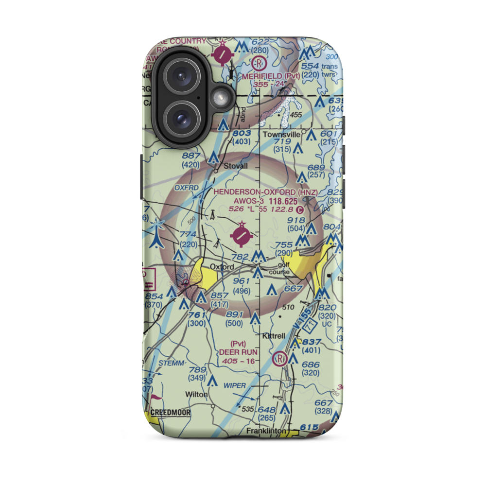 Henderson Oxford Airport (HNZ) VFR Sectional  Tough iPhone Case iPhone 16 Plus model shown