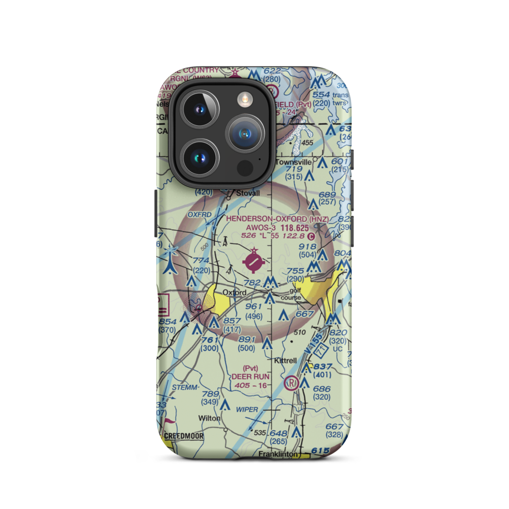 Henderson Oxford Airport (HNZ) VFR Sectional  Tough iPhone Case iPhone 16 Pro model shown