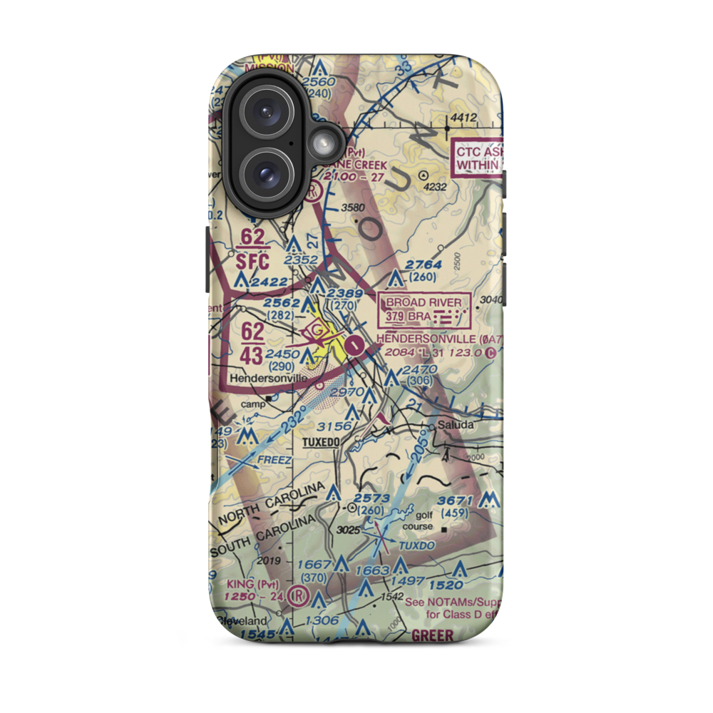 Hendersonville Airport (0A7) VFR Sectional  Tough iPhone Case iPhone 16 Plus model shown