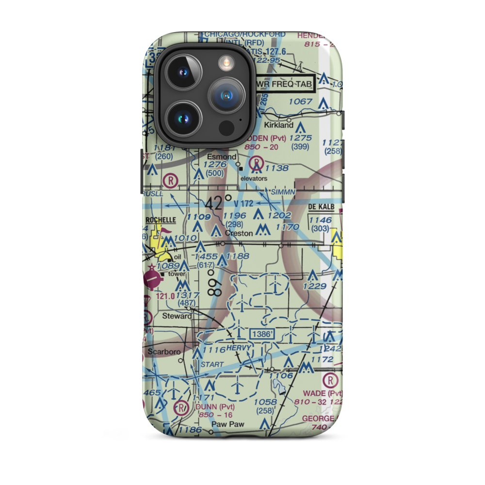 Hendrickson Flying Service Airport (IL93) VFR Sectional  Tough iPhone Case iPhone 16 Pro Max model shown