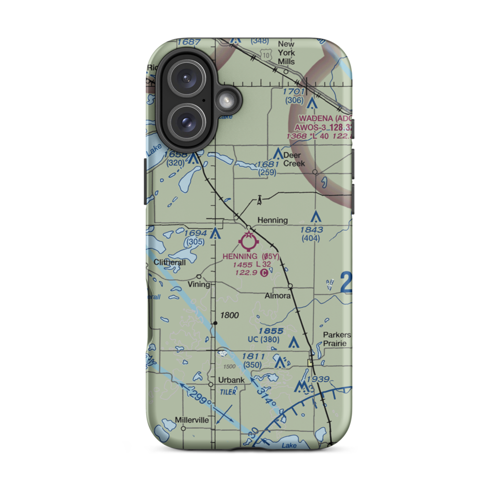 Henning Municipal Airport (05Y) VFR Sectional  Tough iPhone Case iPhone 16 Plus model shown