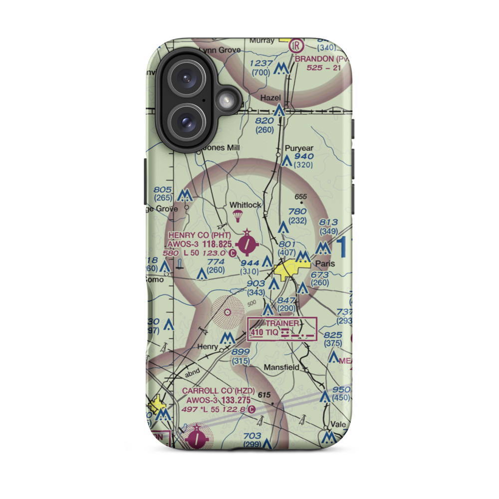 Henry County Airport (PHT) VFR Sectional  Tough iPhone Case iPhone 16 Plus model shown