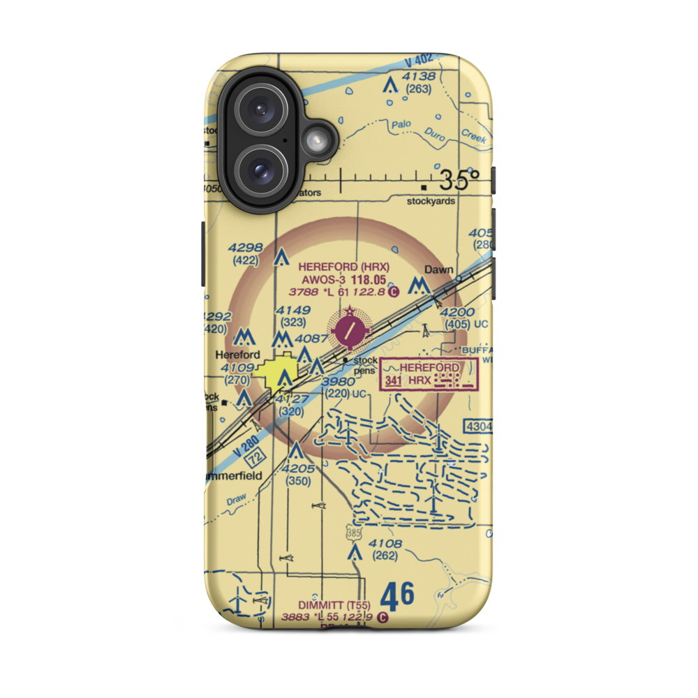 Hereford Municipal Airport (HRX) VFR Sectional  Tough iPhone Case iPhone 16 Plus model shown