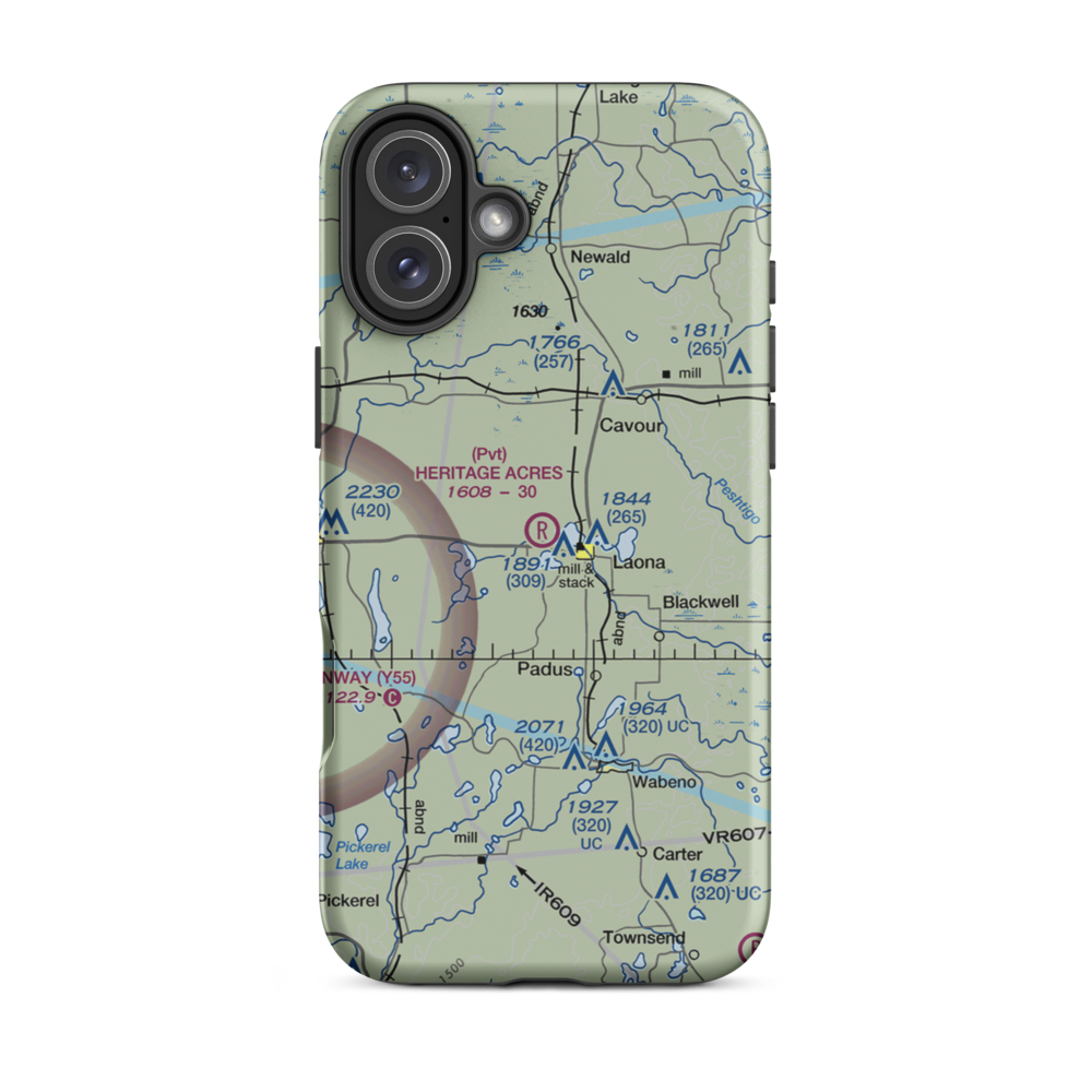 Heritage Acres Airport (90WI) VFR Sectional  Tough iPhone Case iPhone 16 Plus model shown