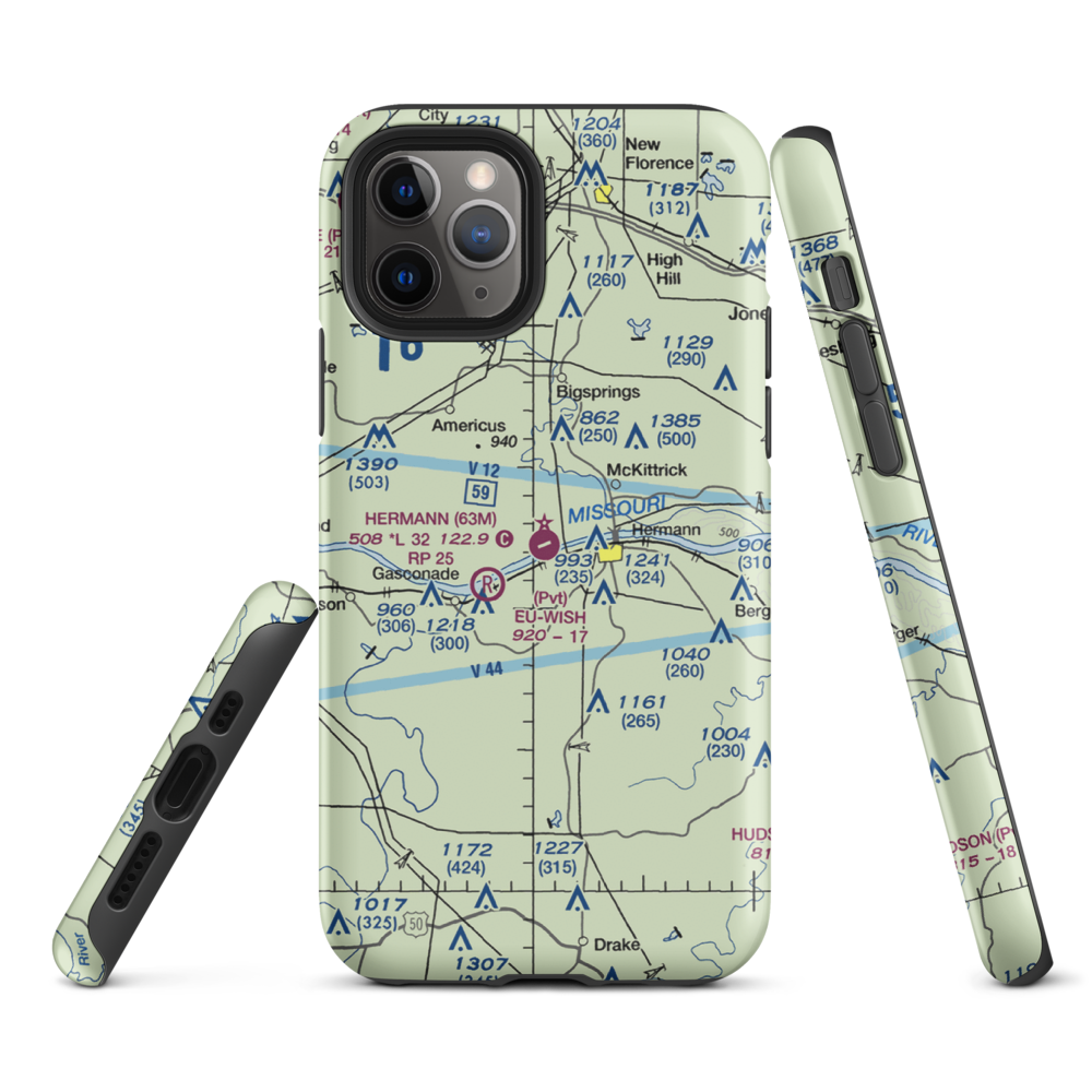 Hermann Municipal Airport (63M) VFR Sectional  Tough iPhone Case iPhone 11 Pro model shown
