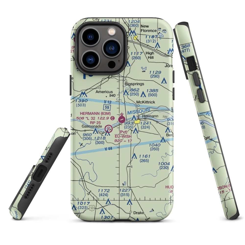 Hermann Municipal Airport (63M) VFR Sectional  Tough iPhone Case iPhone 13 Pro Max model shown