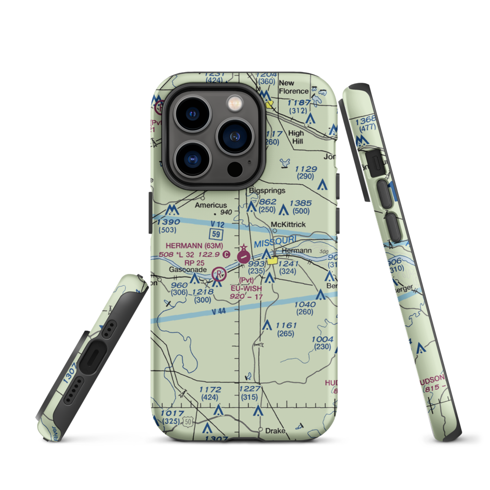 Hermann Municipal Airport (63M) VFR Sectional  Tough iPhone Case iPhone 14 Pro model shown