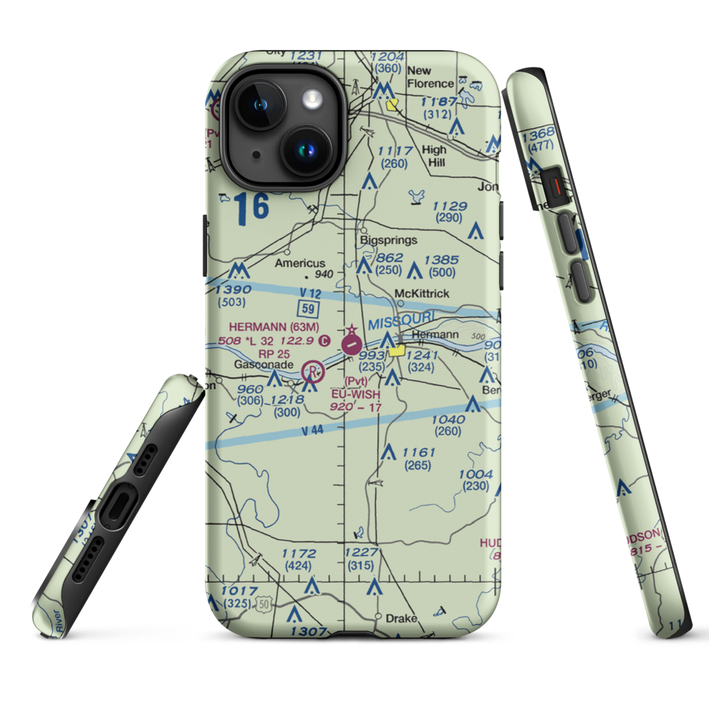 Hermann Municipal Airport (63M) VFR Sectional  Tough iPhone Case iPhone 15 Plus model shown