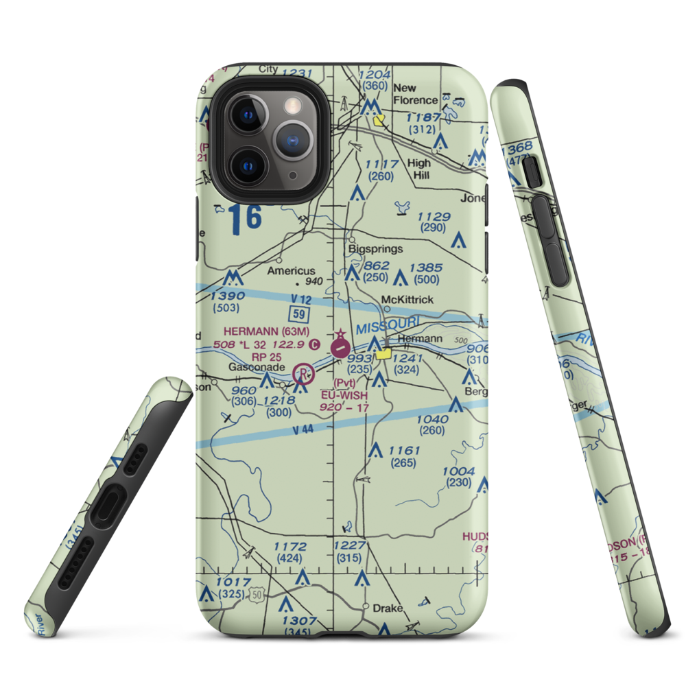 Hermann Municipal Airport (63M) VFR Sectional  Tough iPhone Case iPhone 11 Pro Max model shown