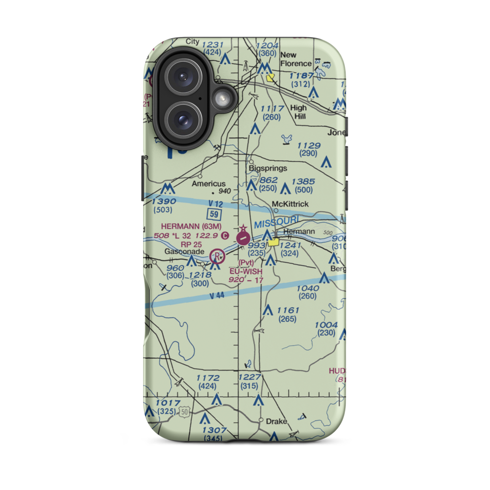 Hermann Municipal Airport (63M) VFR Sectional  Tough iPhone Case iPhone 16 Plus model shown