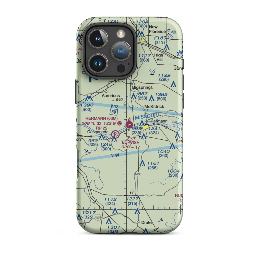 Hermann Municipal Airport (63M) VFR Sectional  Tough iPhone Case iPhone 16 Pro Max model shown
