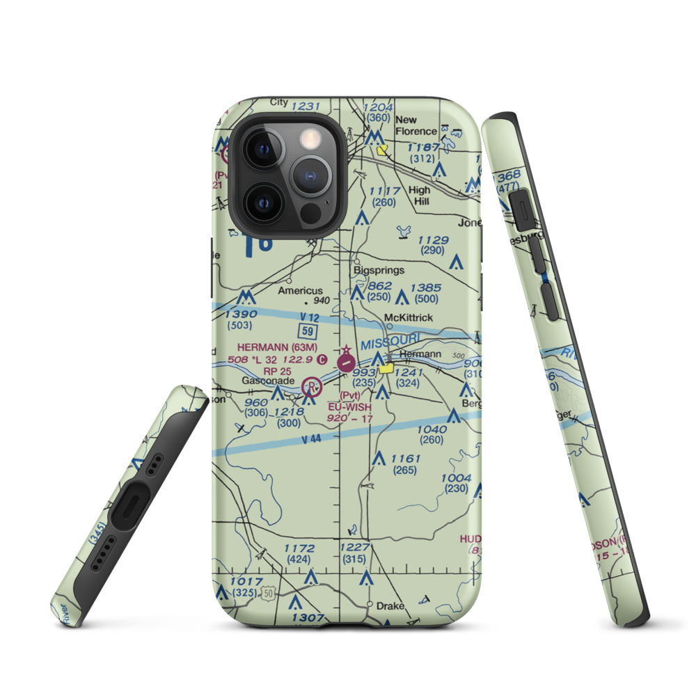 Hermann Municipal Airport (63M) VFR Sectional  Tough iPhone Case iPhone 12 Pro model shown