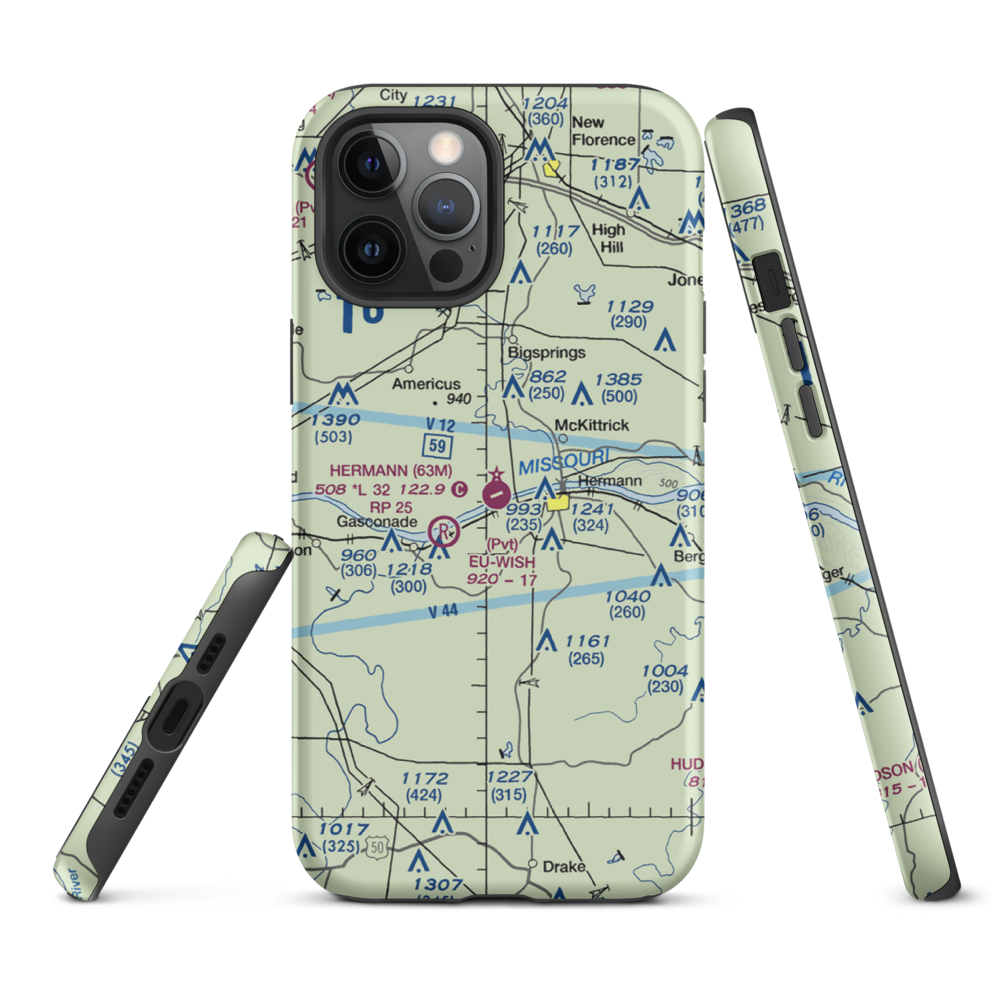 Hermann Municipal Airport (63M) VFR Sectional  Tough iPhone Case iPhone 12 Pro Max model shown