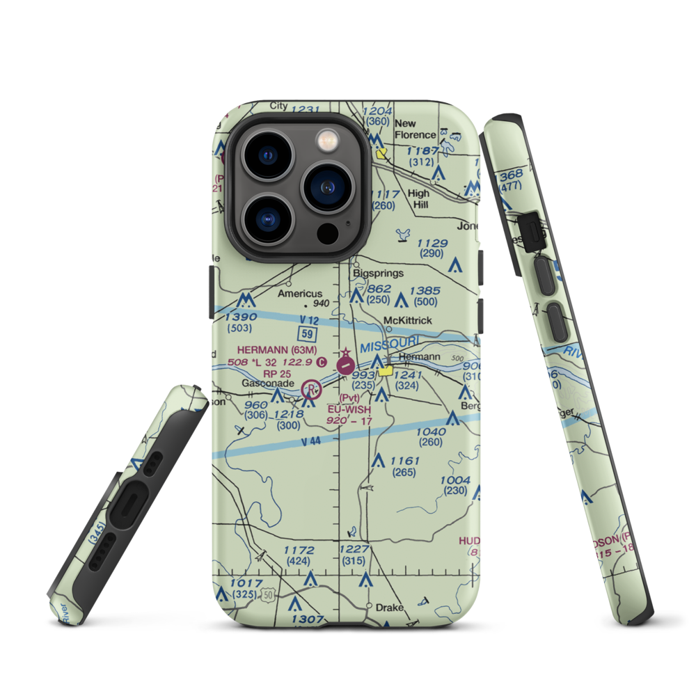 Hermann Municipal Airport (63M) VFR Sectional  Tough iPhone Case iPhone 13 Pro model shown