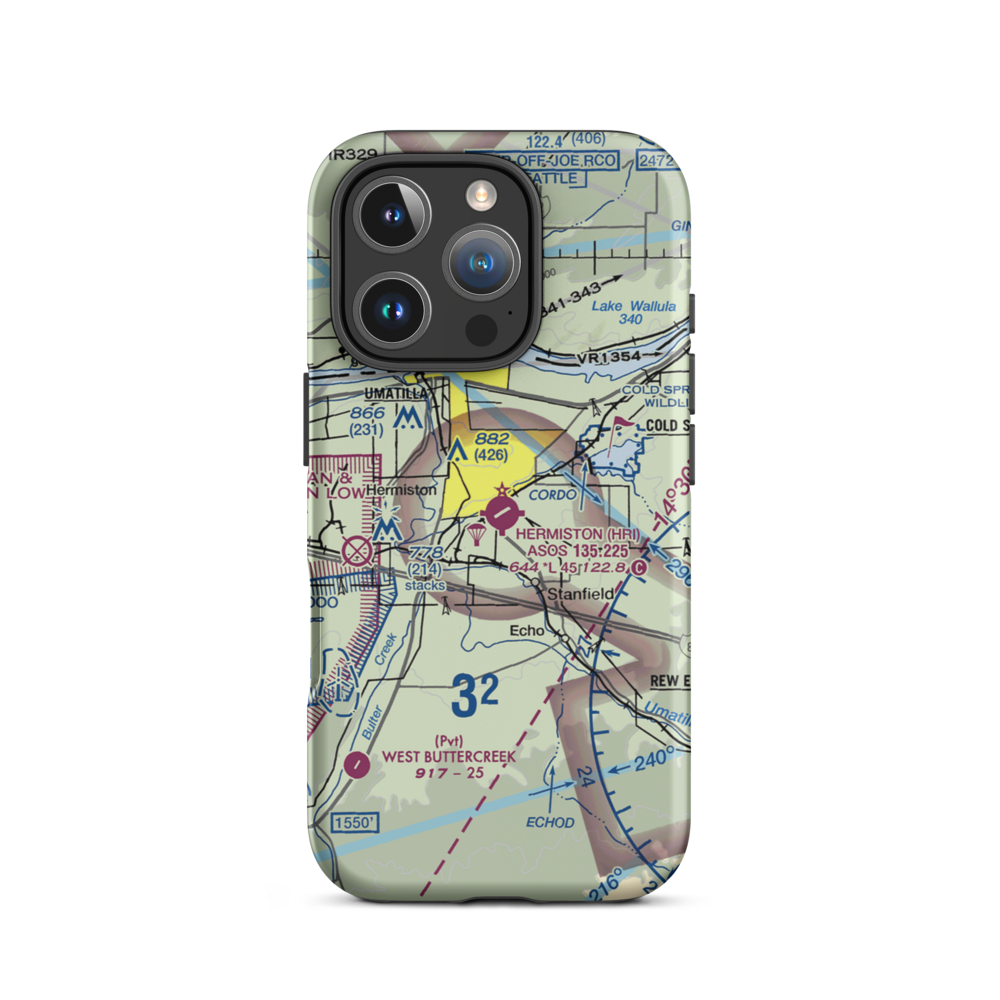Hermiston Municipal Airport (HRI) VFR Sectional  Tough iPhone Case iPhone 16 Pro model shown