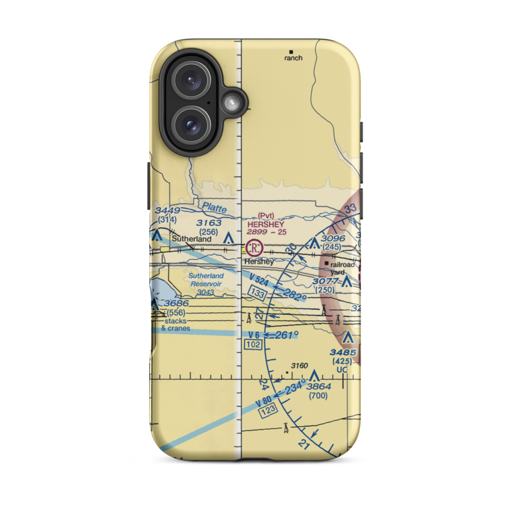 Hershey Flying Service Field Airport (NE64) VFR Sectional  Tough iPhone Case iPhone 16 Plus model shown