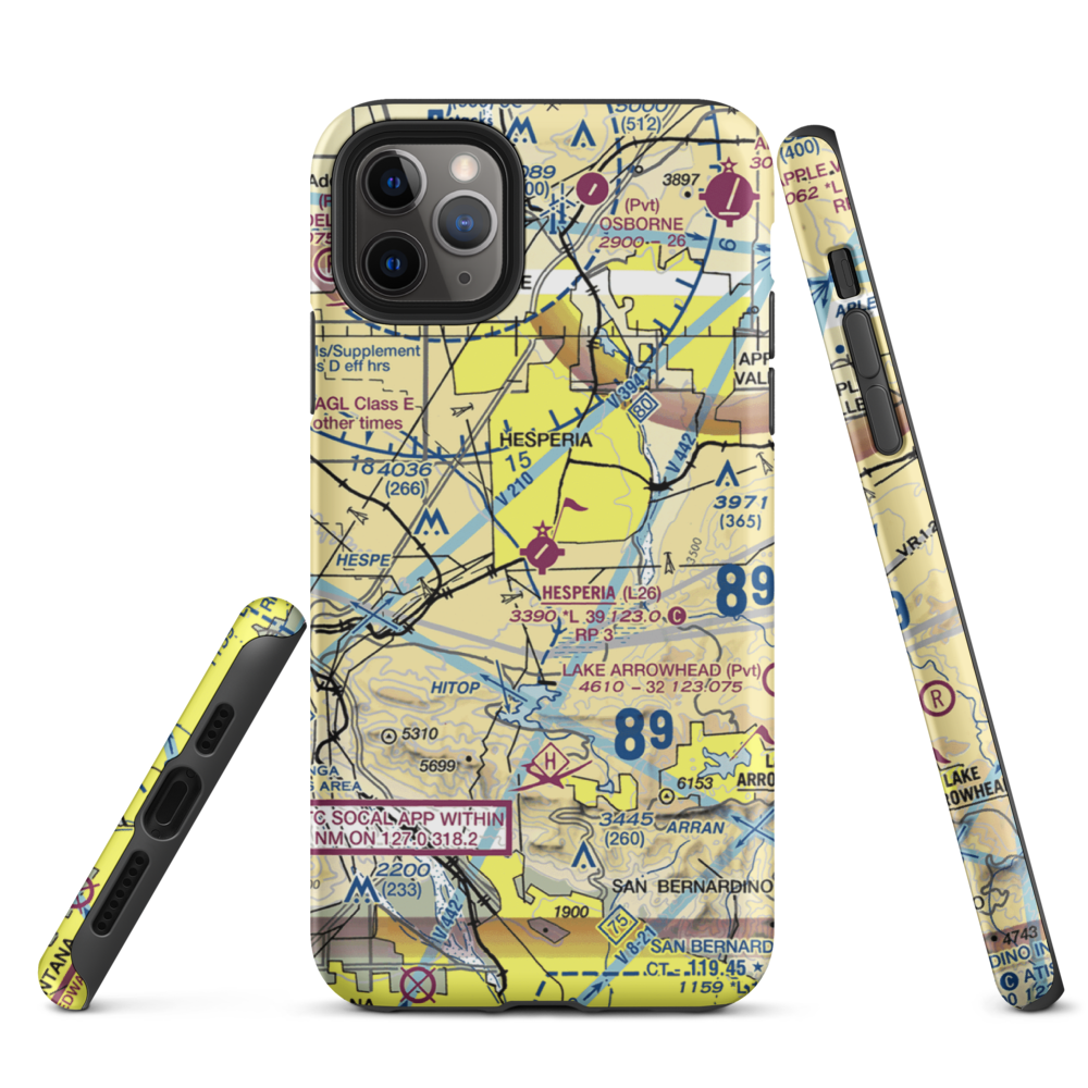 Hesperia Airport (L26) VFR Sectional  Tough iPhone Case iPhone 11 Pro Max model shown