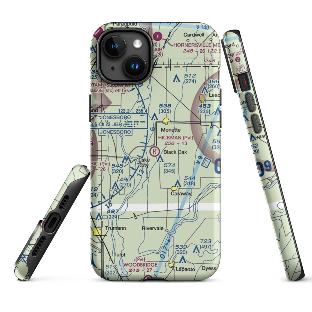 Hickman Airport (2AR8) VFR Sectional  Tough iPhone Case iPhone 15 Plus model shown