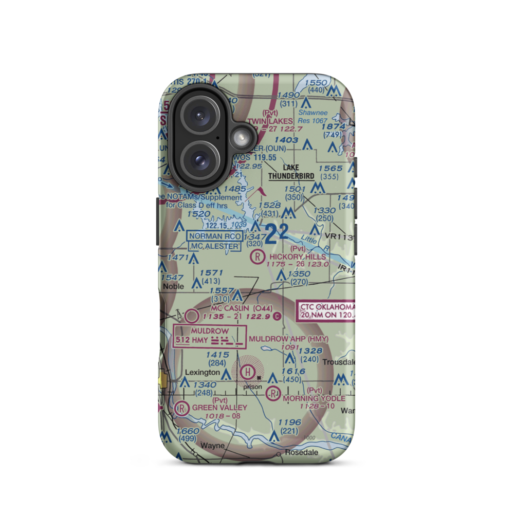 Hickory Hills Airport (10OK) VFR Sectional  Tough iPhone Case iPhone 16 model shown