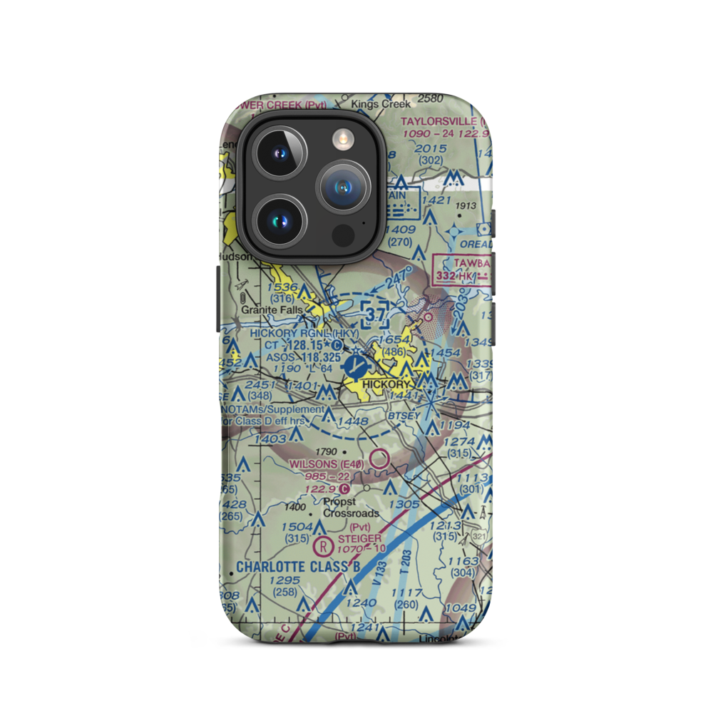 Hickory Regional Airport (HKY) VFR Sectional  Tough iPhone Case iPhone 16 Pro model shown