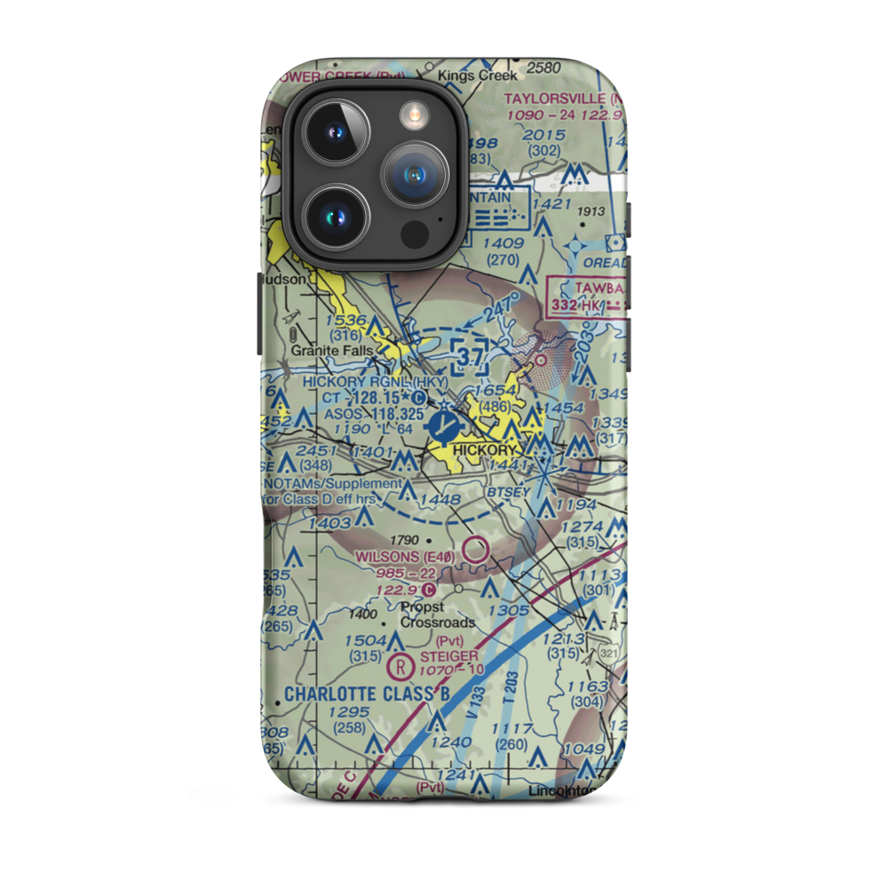 Hickory Regional Airport (HKY) VFR Sectional  Tough iPhone Case iPhone 16 Pro Max model shown