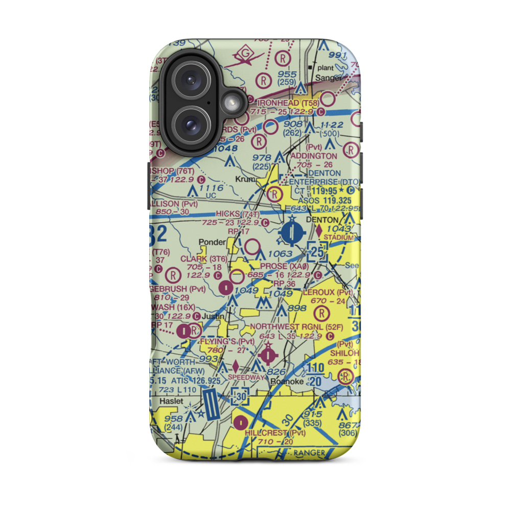 Hicks Airport (74T) VFR Sectional  Tough iPhone Case iPhone 16 Plus model shown