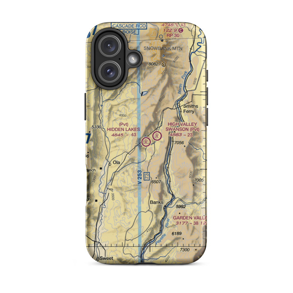 Hidden Lakes Airport (ID44) VFR Sectional  Tough iPhone Case iPhone 16 Plus model shown