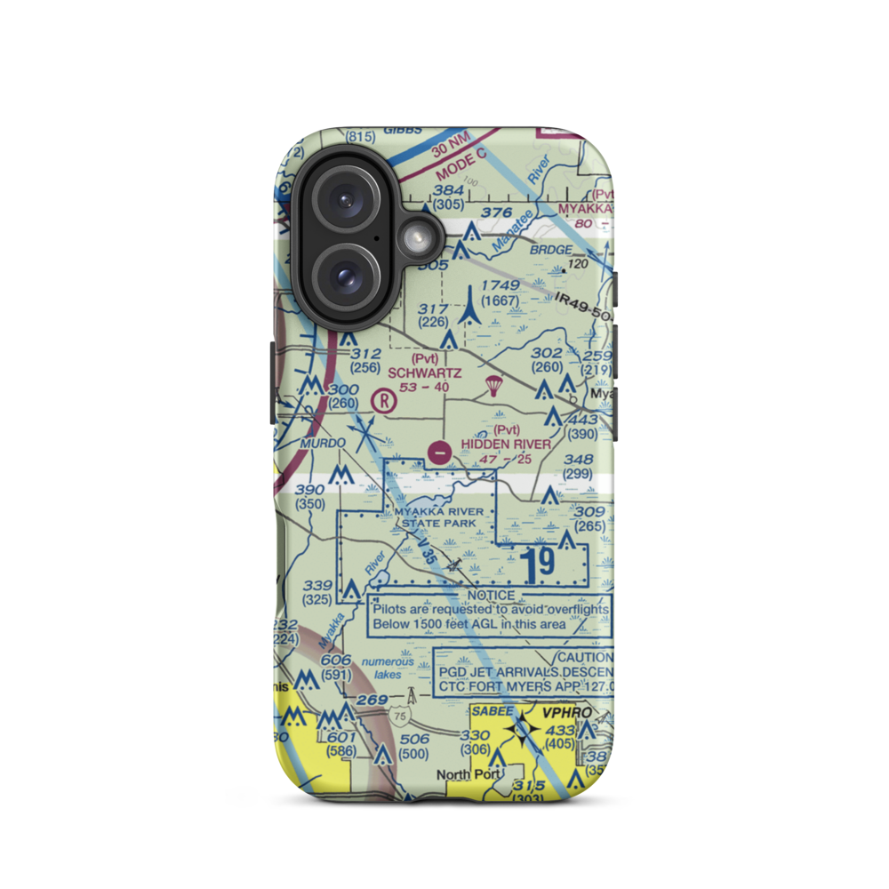Hidden River Airport (22FA) VFR Sectional  Tough iPhone Case iPhone 16 model shown
